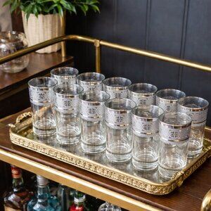 Vintage Silver Rim Drinking Glasses, Set of 12 Small Moroccan Style Tumblers